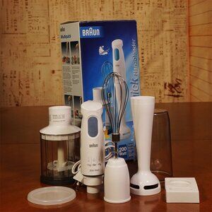Braun Multiquick 200 watt HandBlender Chopper Model MR430HC Accessories Open Bx